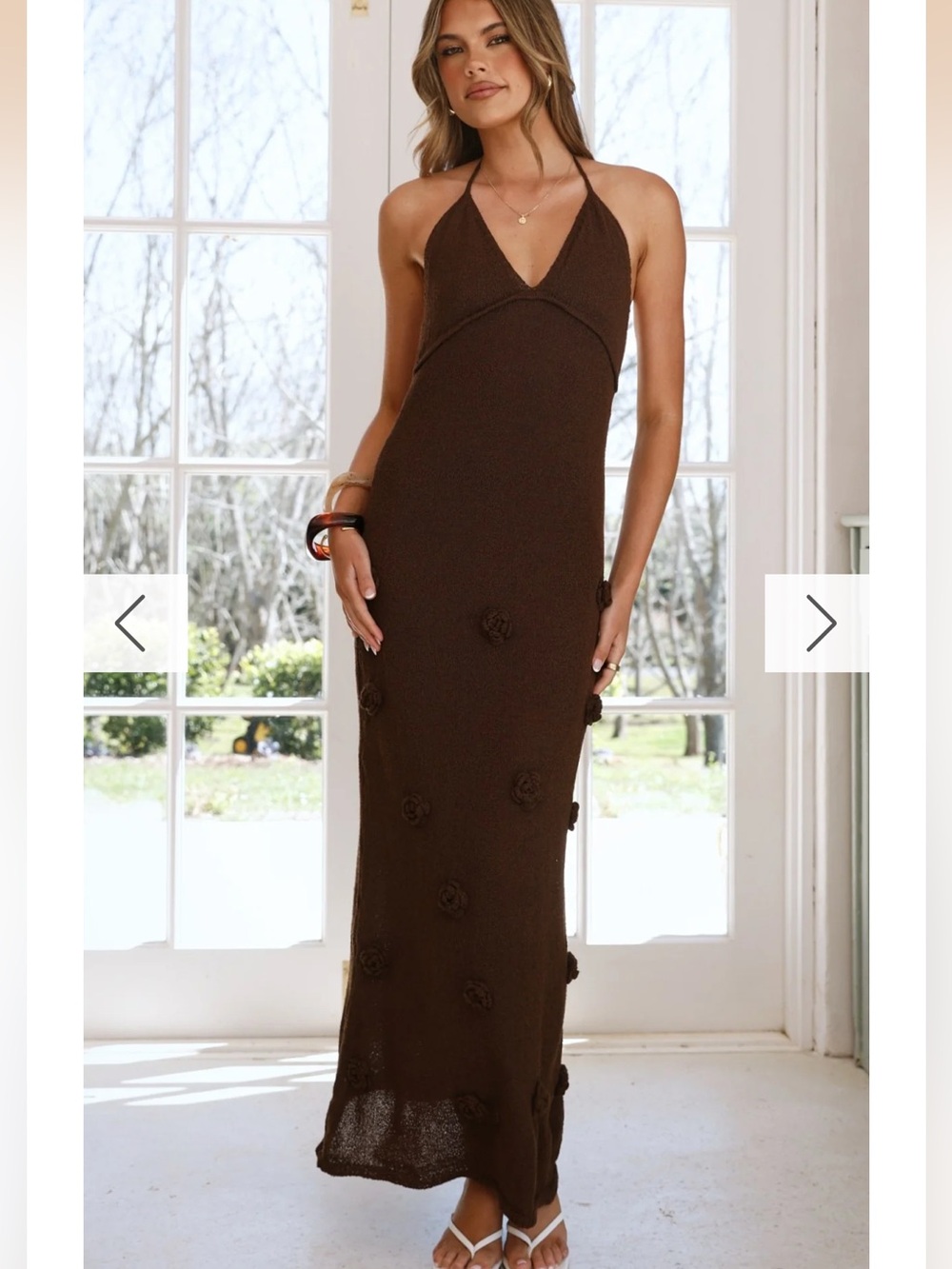 Floral knit halter maxi dress